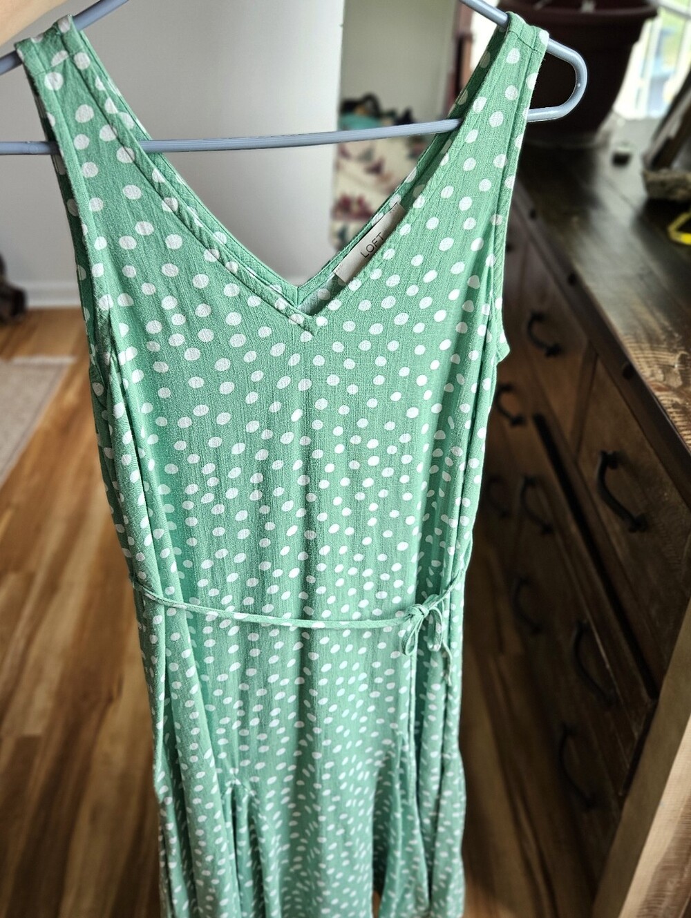 LOFT Green Polkadot Linen Blend Summer Dresss